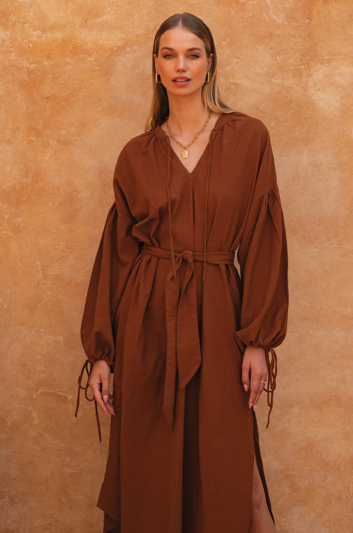 Denise Long Sleeve Linen Kimono Dress