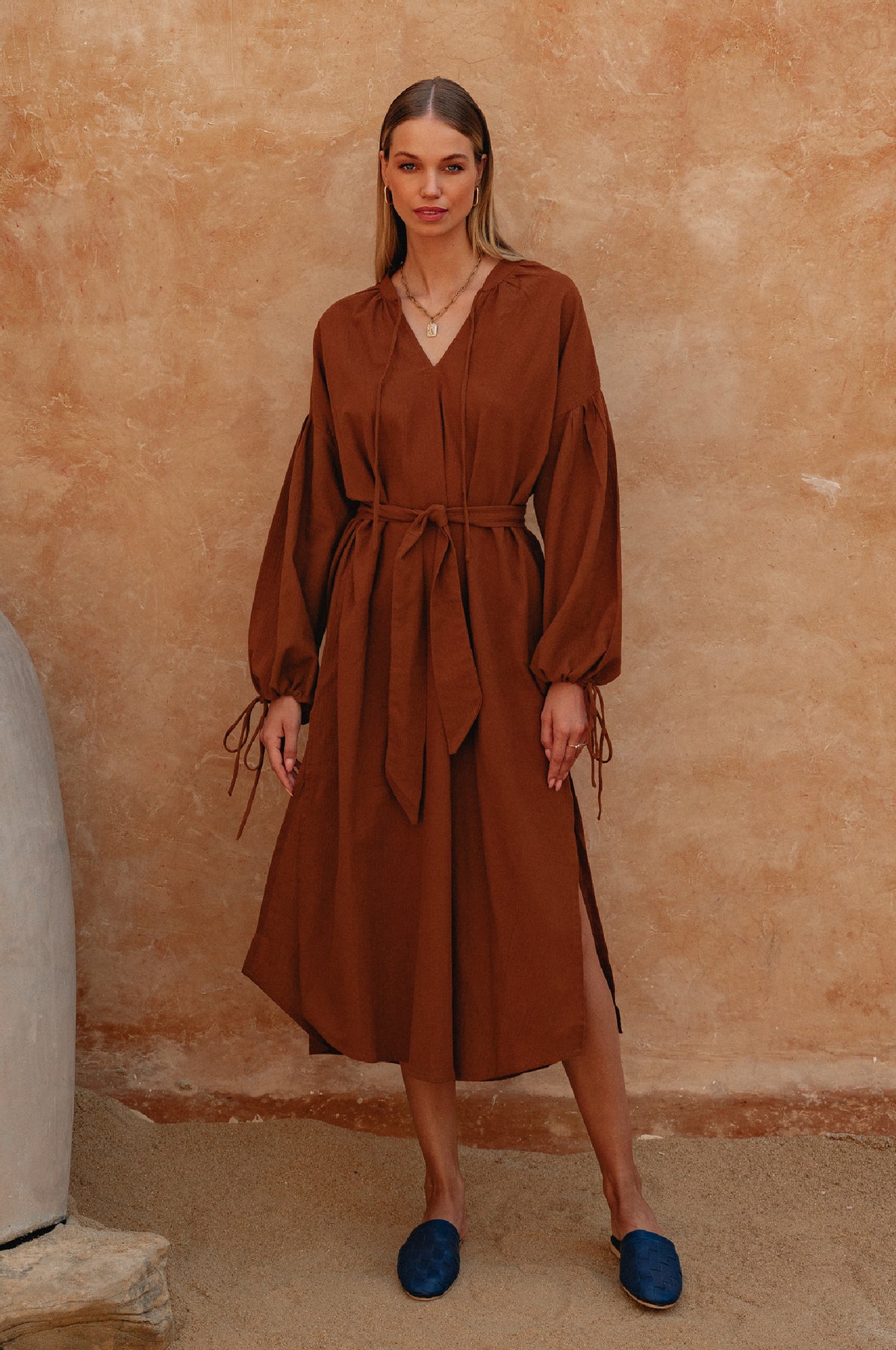Denise Long Sleeve Linen Kimono Dress