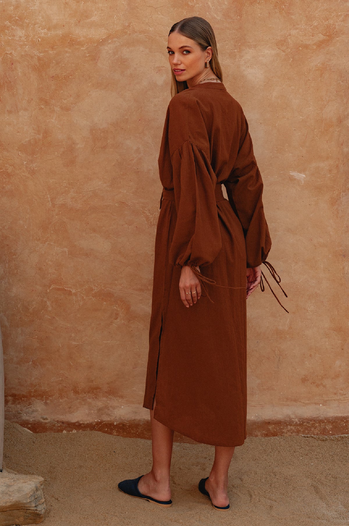 Denise Long Sleeve Linen Kimono Dress