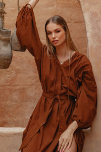 Denise Long Sleeve Linen Kimono Dress