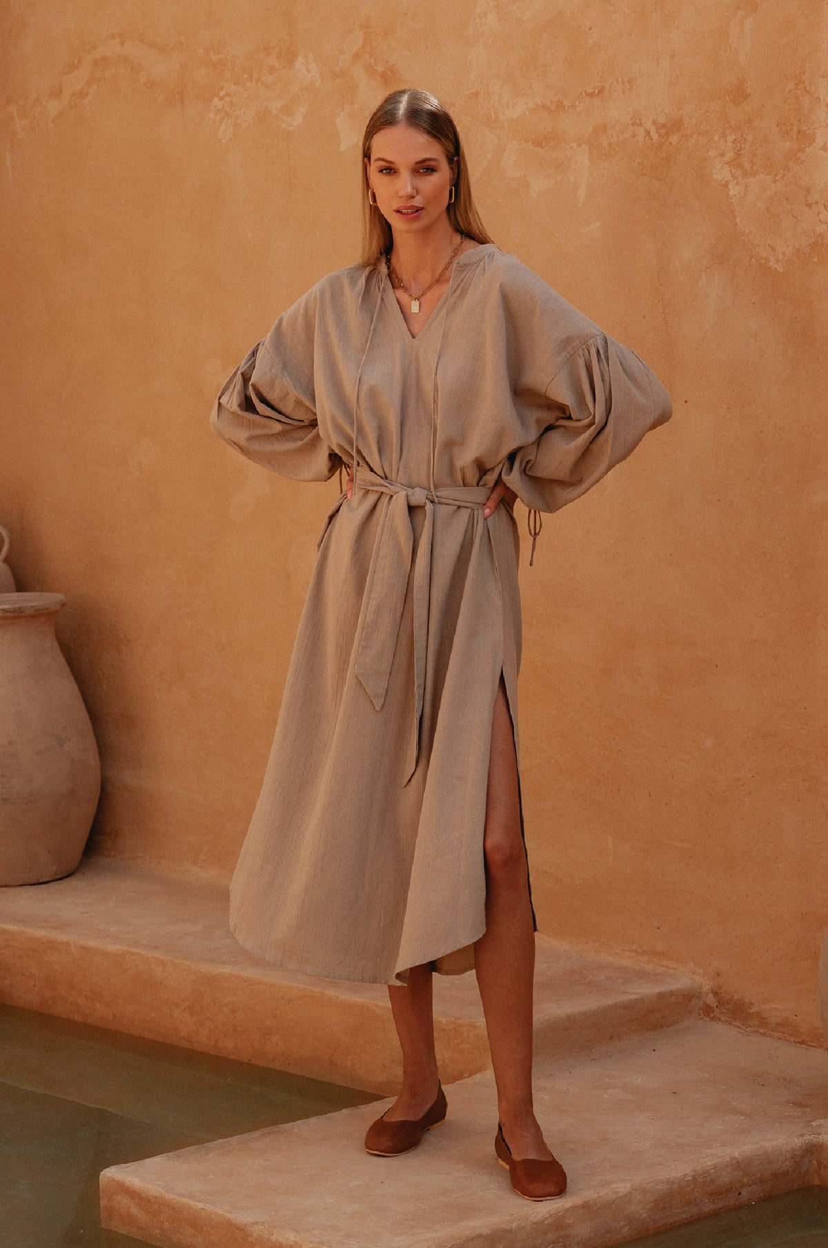 Denise Long Sleeve Linen Kimono Dress