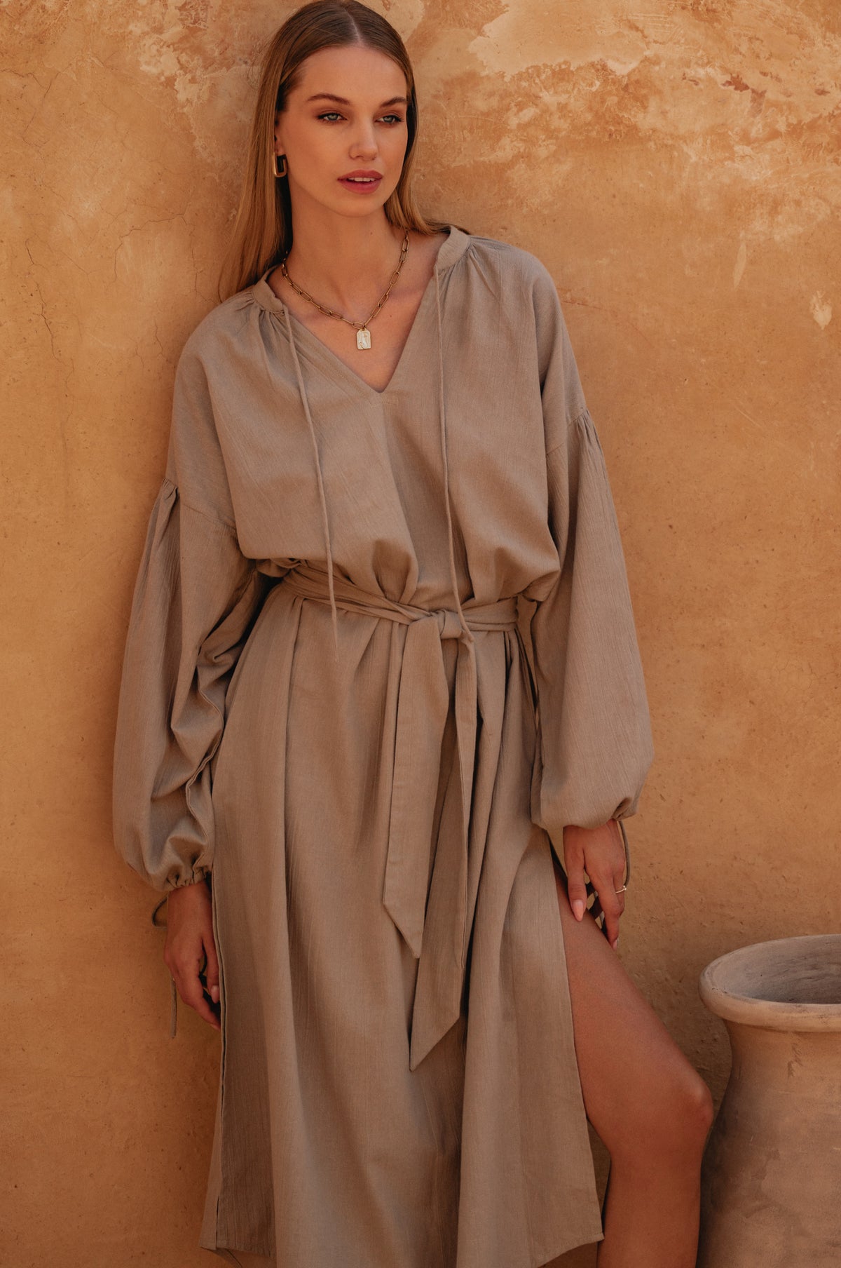 Denise Long Sleeve Linen Kimono Dress