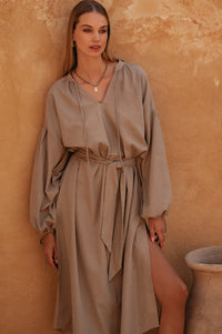 Denise Long Sleeve Linen Kimono Dress