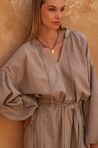 Denise Long Sleeve Linen Kimono Dress