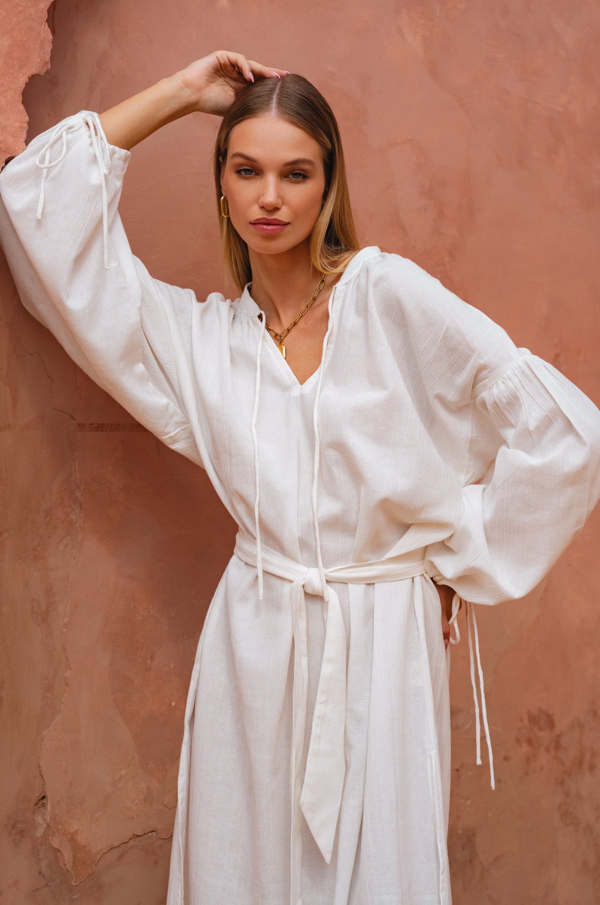 Denise Long Sleeve Linen Kimono Dress