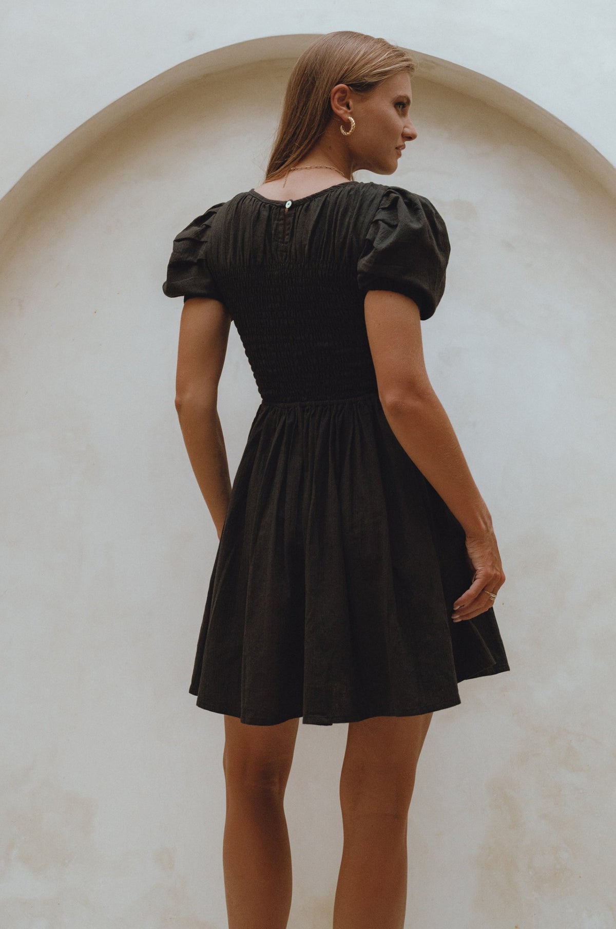 Elodie Smocked Linen Mini Dress