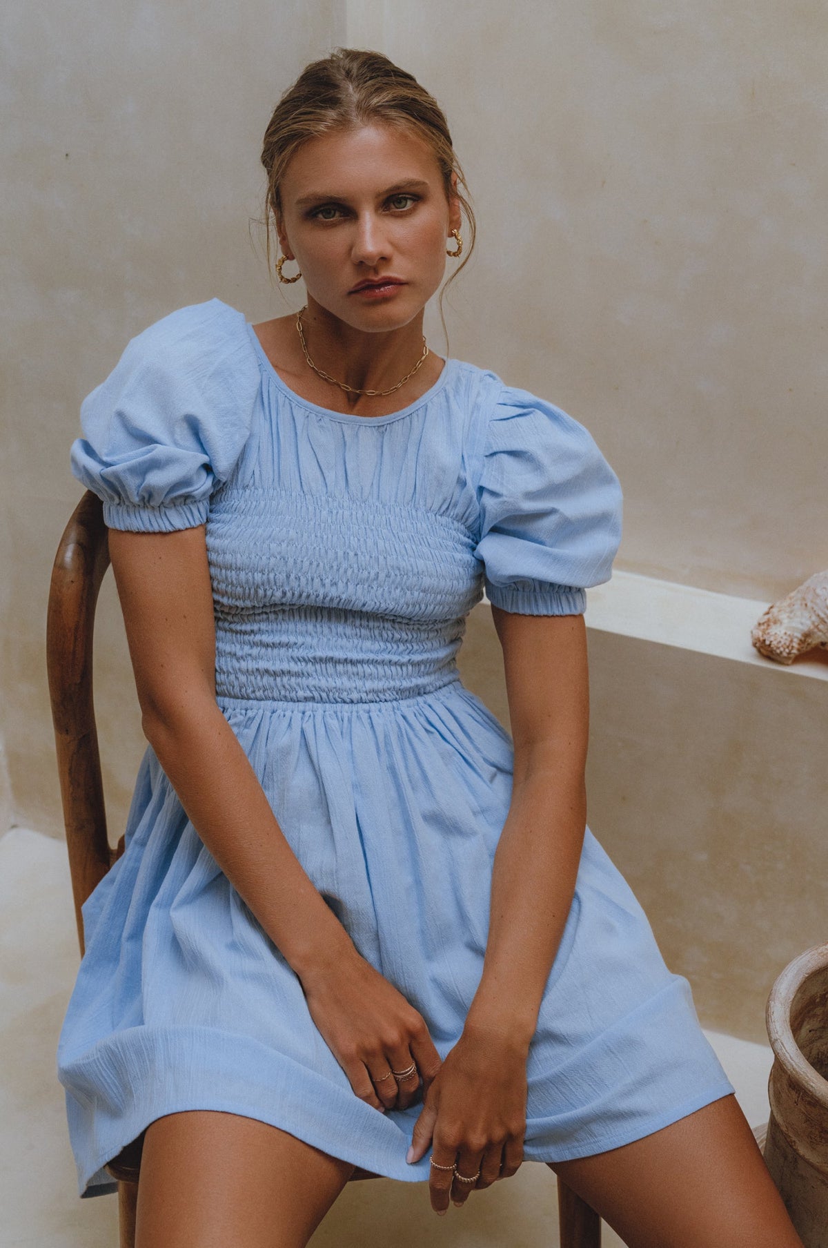 Elodie Smocked Linen Mini Dress