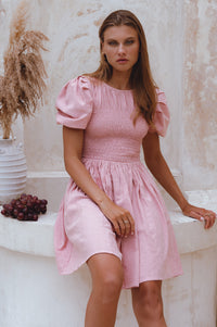 Elodie Smocked Linen Mini Dress