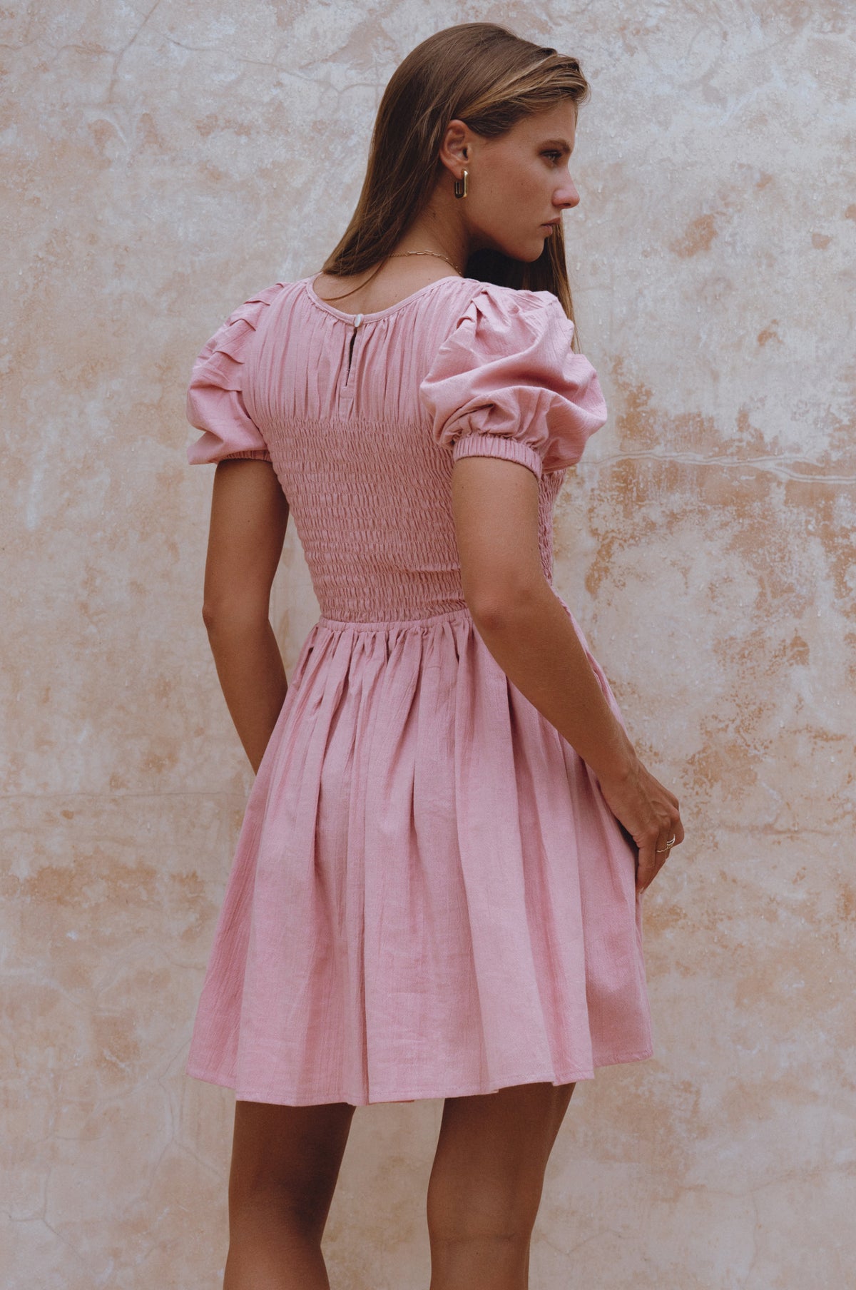 Elodie Smocked Linen Mini Dress