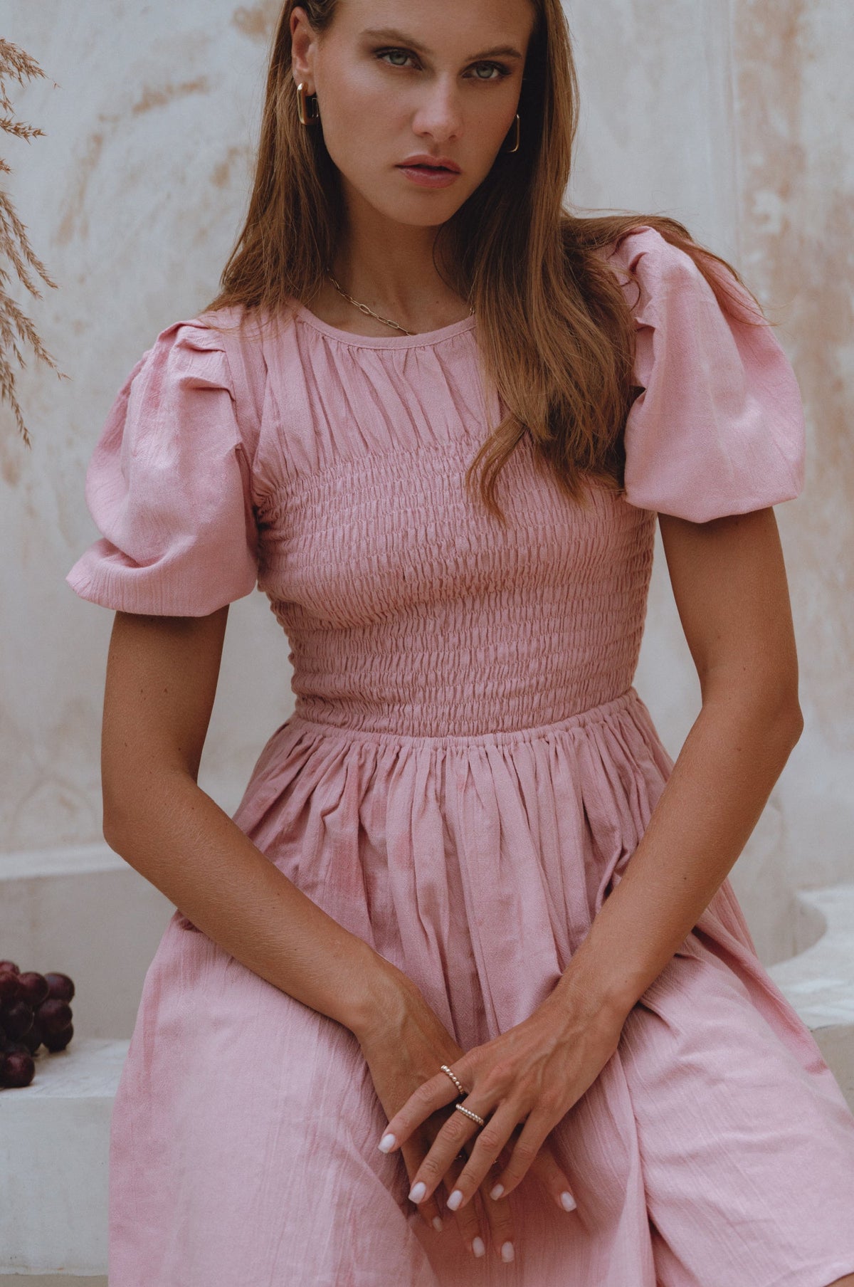 Elodie Smocked Linen Mini Dress