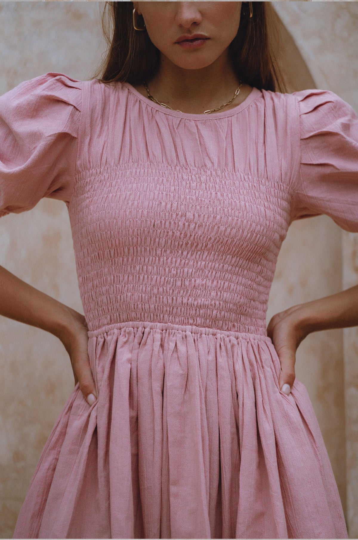 Elodie Smocked Linen Mini Dress