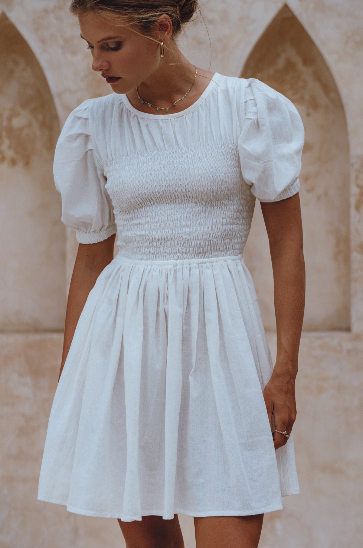 Elodie Smocked Linen Mini Dress