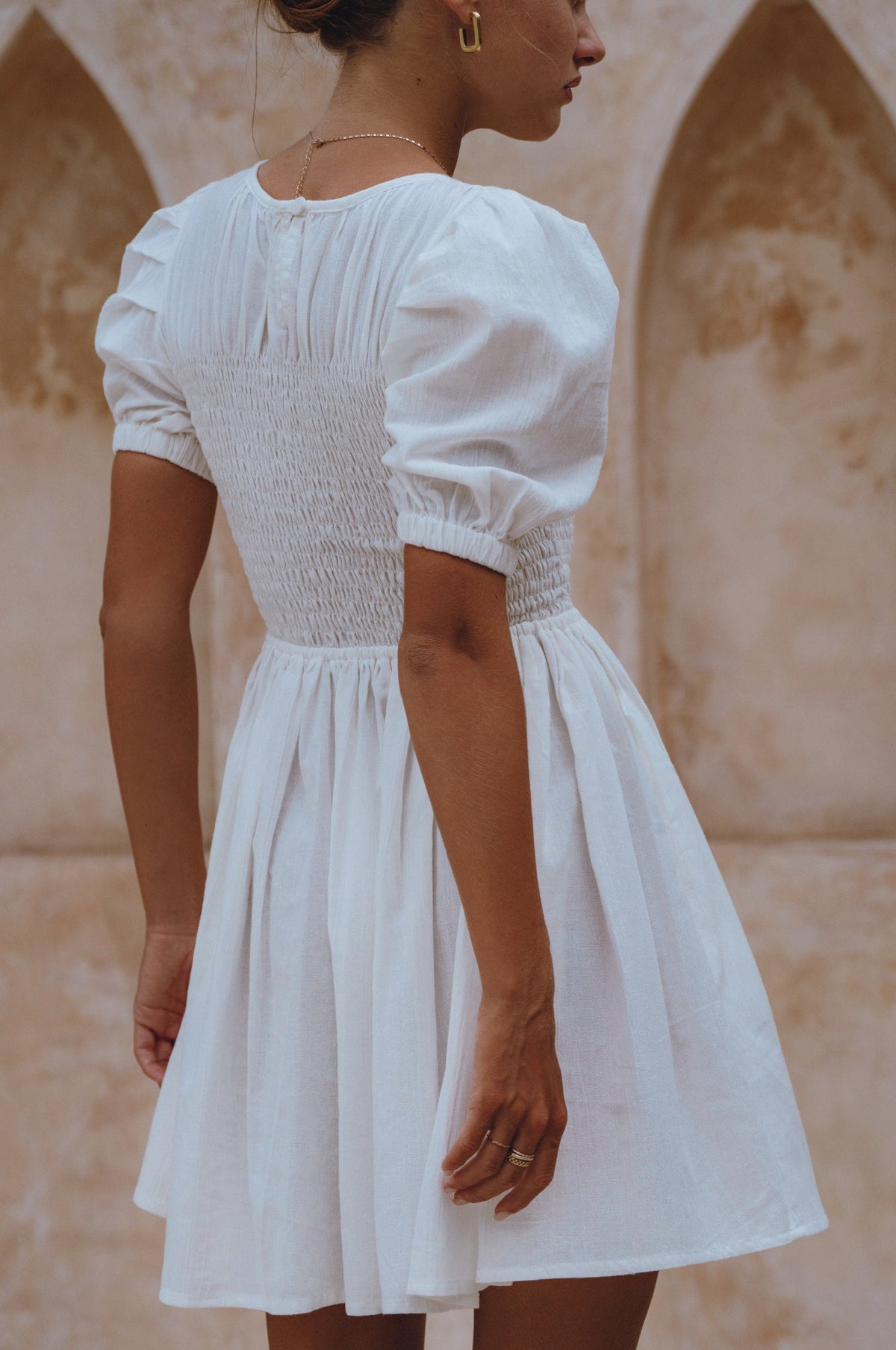 Elodie Smocked Linen Mini Dress