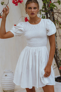 Elodie Smocked Linen Mini Dress