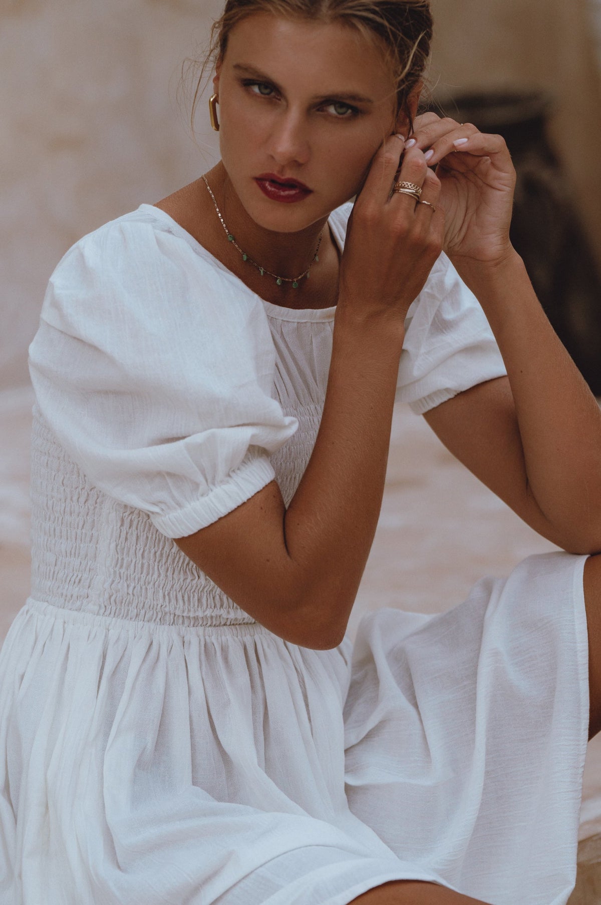 Elodie Smocked Linen Mini Dress