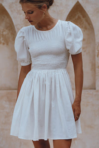 Elodie Smocked Linen Mini Dress
