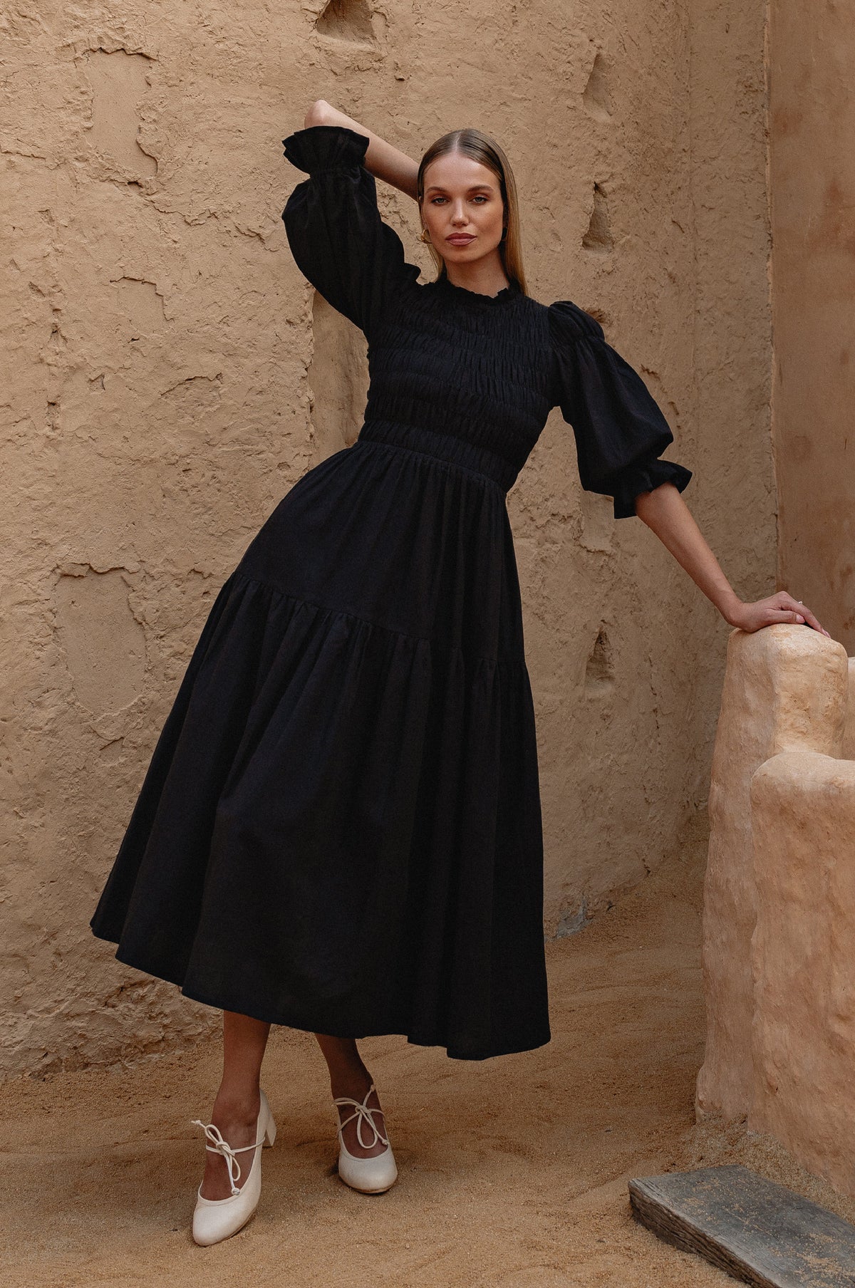 Florence Smocked Linen Midi Dress