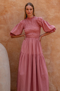 Florence Smocked Linen Midi Dress