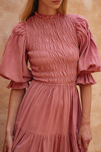 Florence Smocked Linen Midi Dress