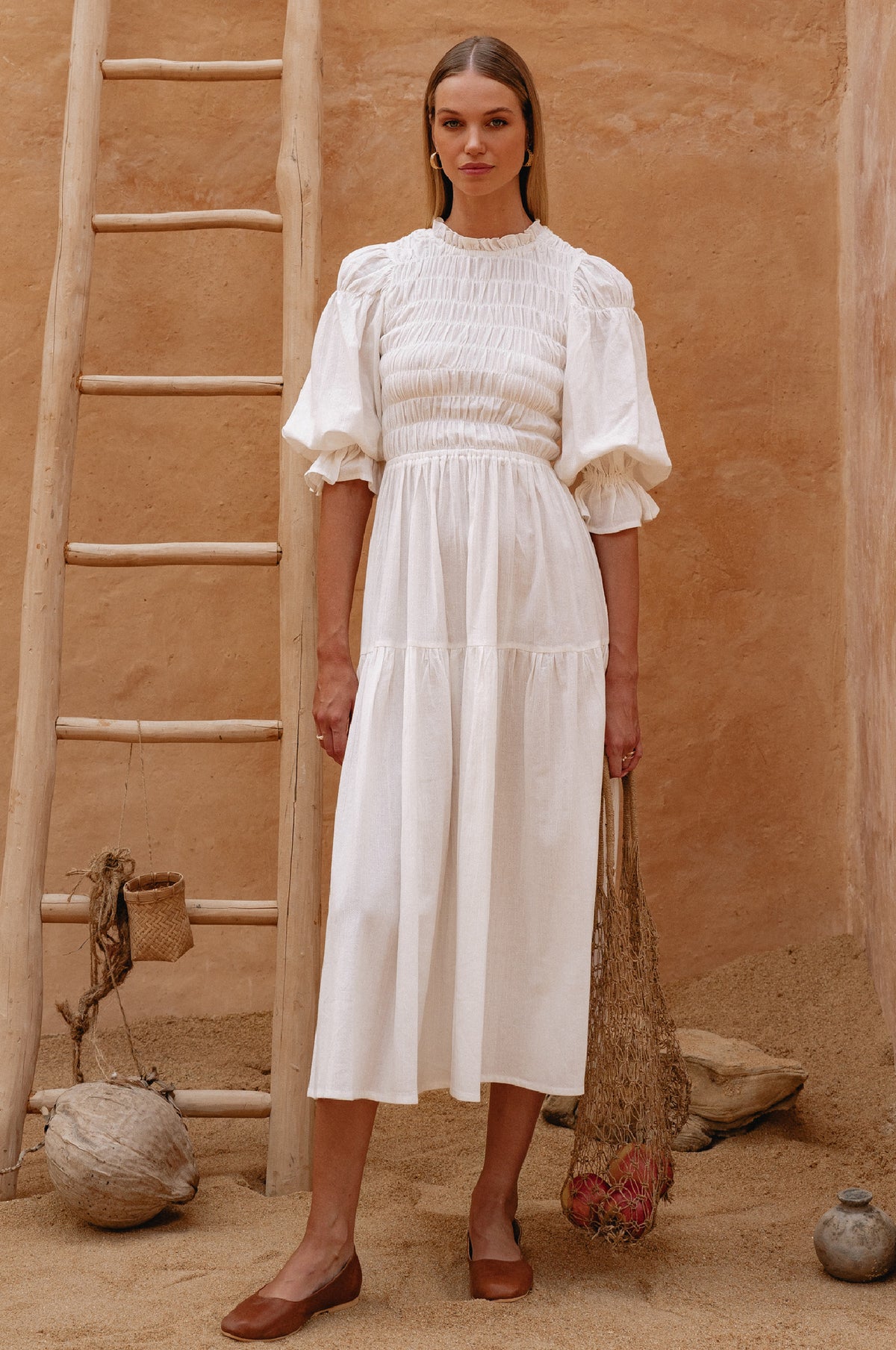 Florence Smocked Linen Midi Dress