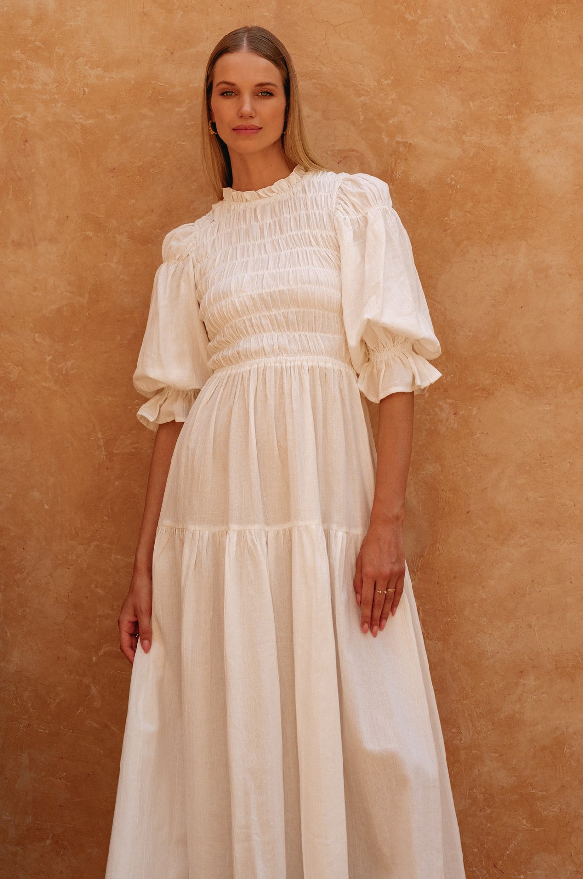 Florence Smocked Linen Midi Dress