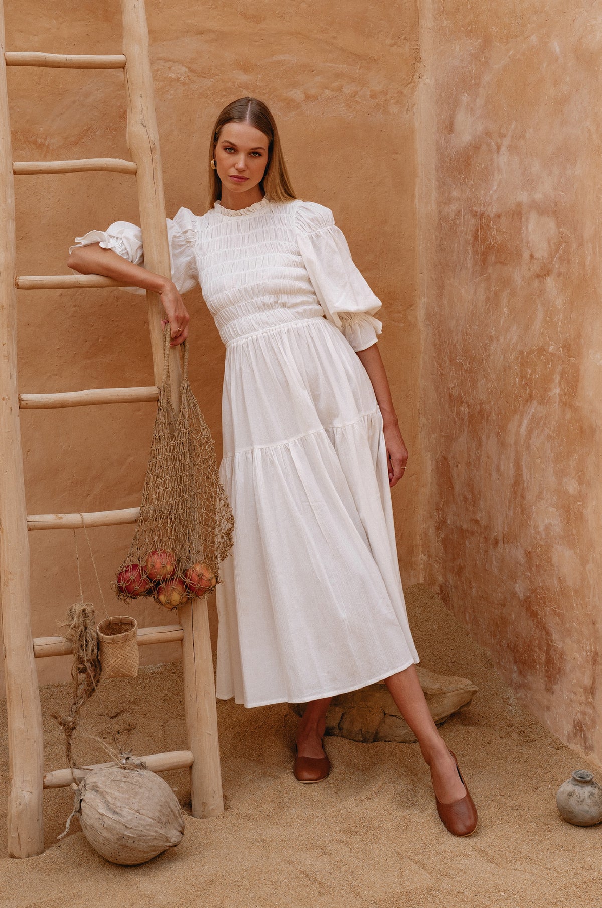 Florence Smocked Linen Midi Dress