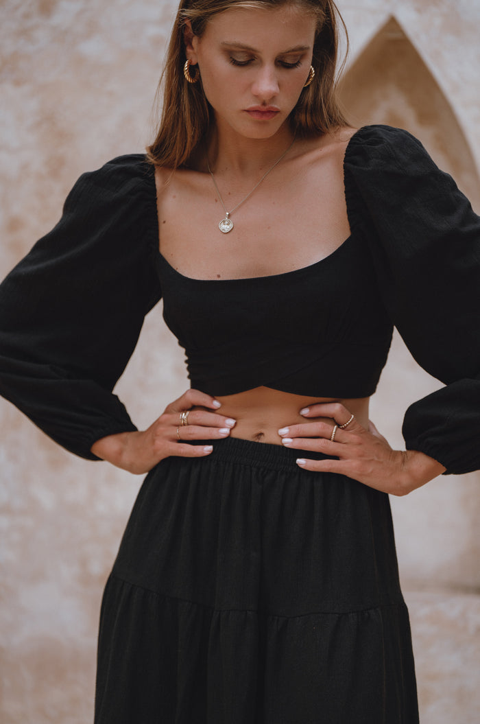 Helsa Long Sleeve Linen Top