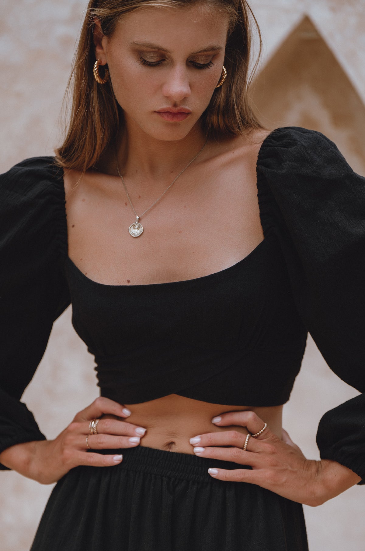 Helsa Long Sleeve Linen Top