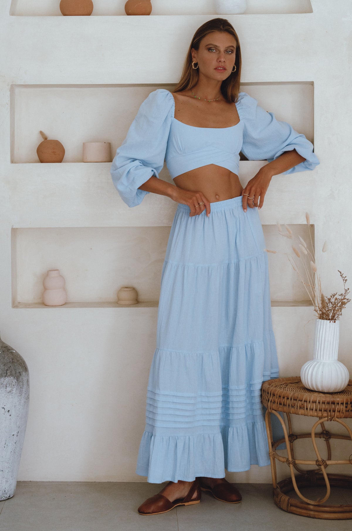 Helsa Long Sleeve Linen Top