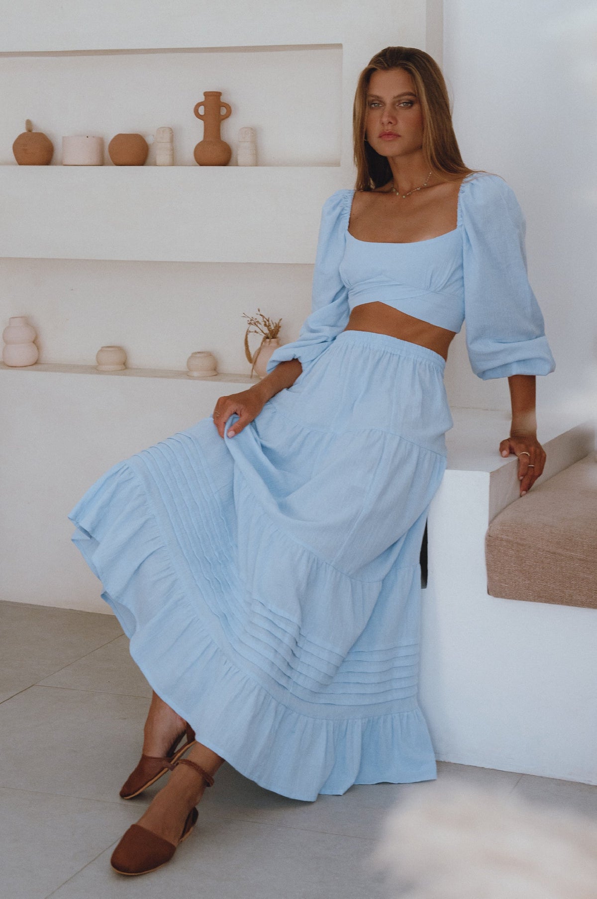 Helsa Long Sleeve Linen Top