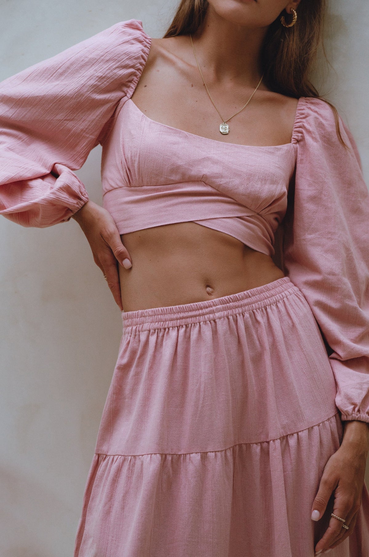 Helsa Long Sleeve Linen Top