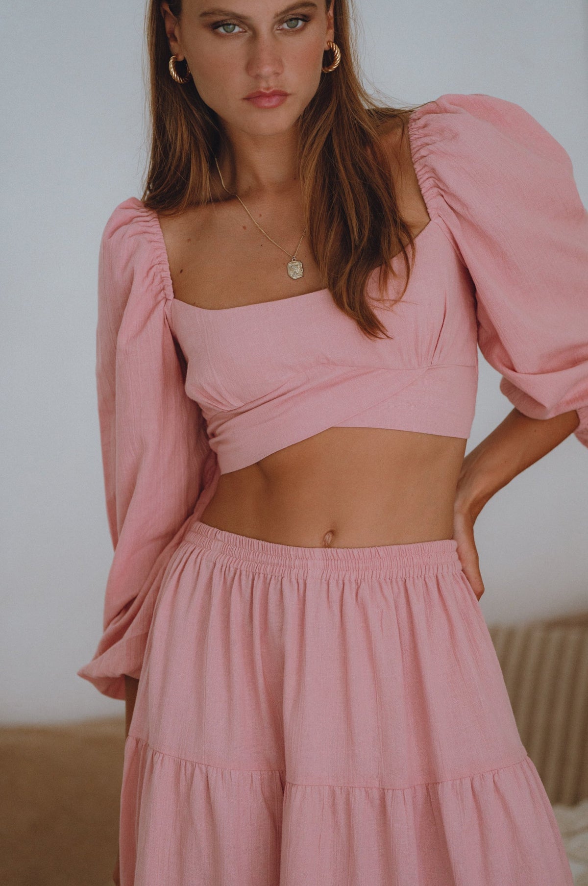 Helsa Long Sleeve Linen Top