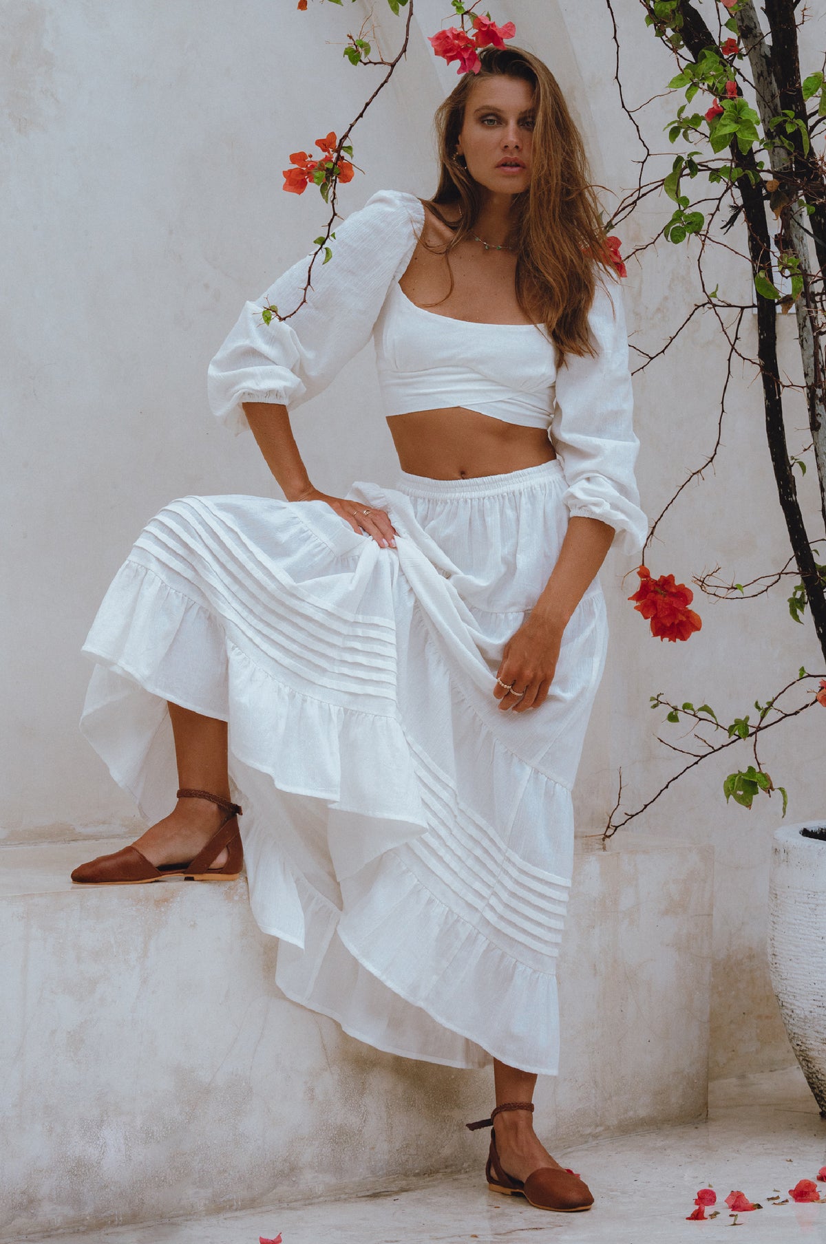 Helsa Long Sleeve Linen Top