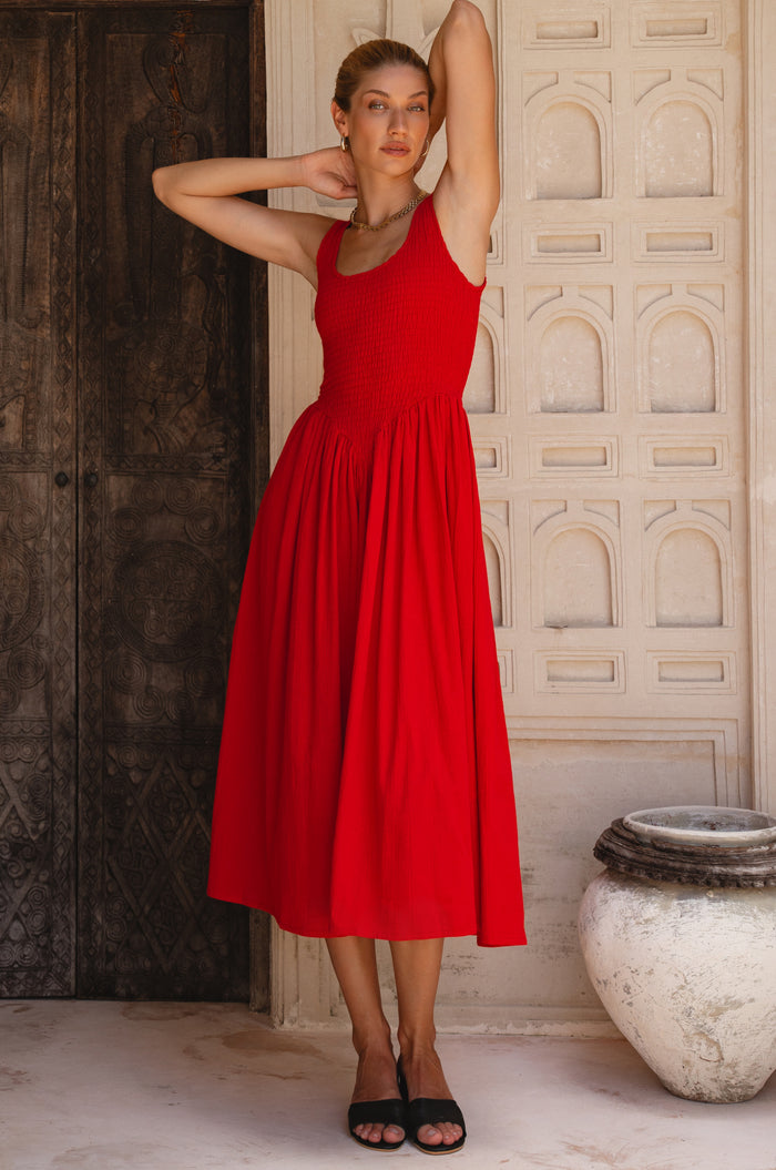 Indira Smocked Midi Dress