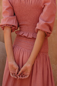 Lavena Smocked Midi Linen Skirt (Sale)