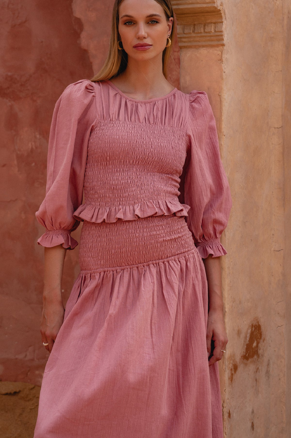 Lavena Smocked Midi Linen Skirt (Sale)