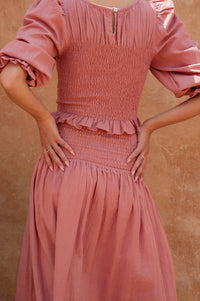 Lavena Smocked Midi Linen Skirt (Sale)