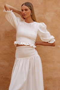 Lavena Smocked Midi Linen Skirt (Sale)