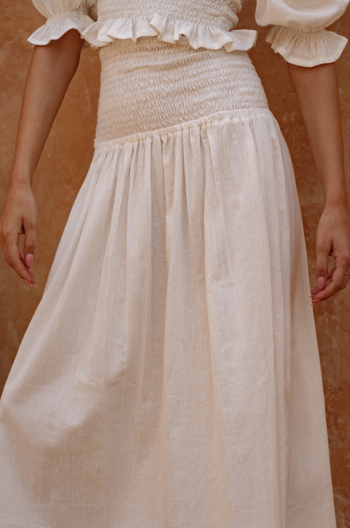 Lavena Smocked Midi Linen Skirt (Sale)