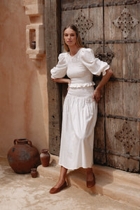 Lavena Smocked Midi Linen Skirt (Sale)