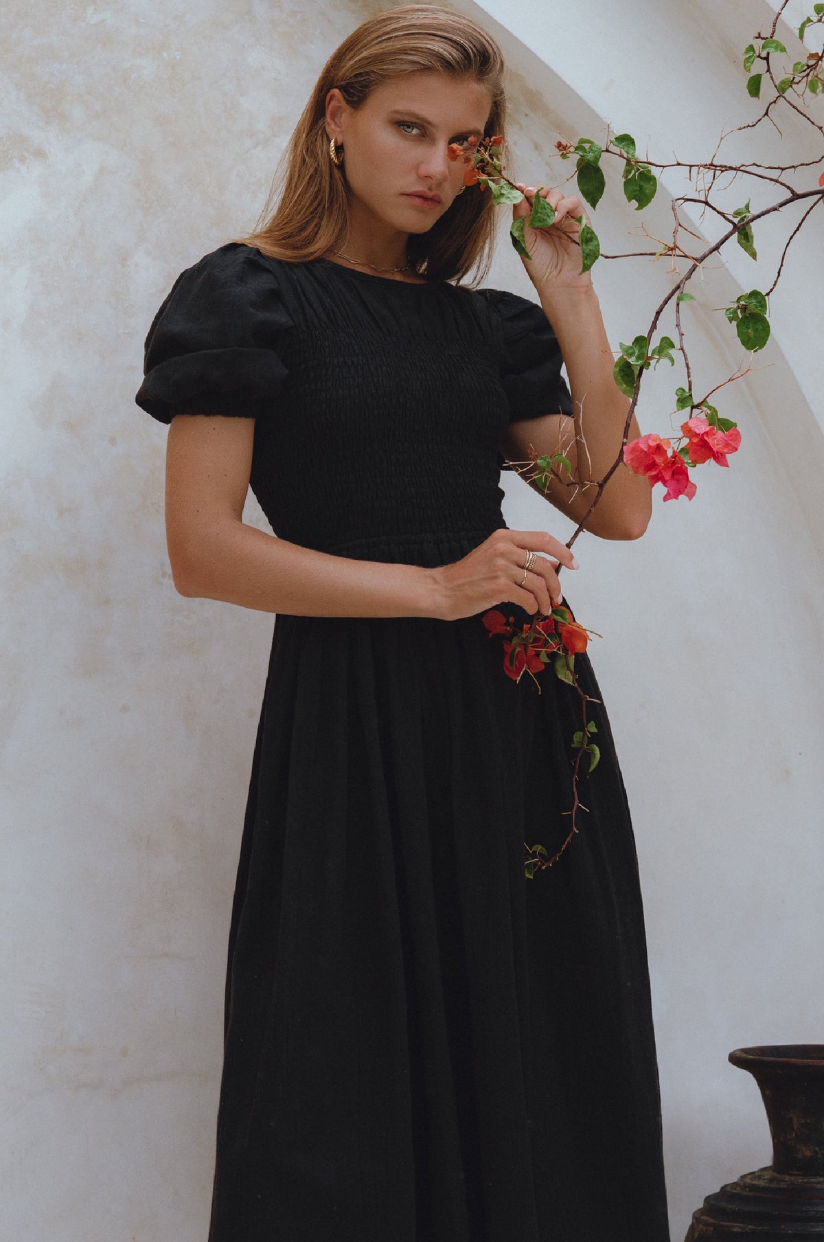 Sophie Smocked Linen Midi Dress