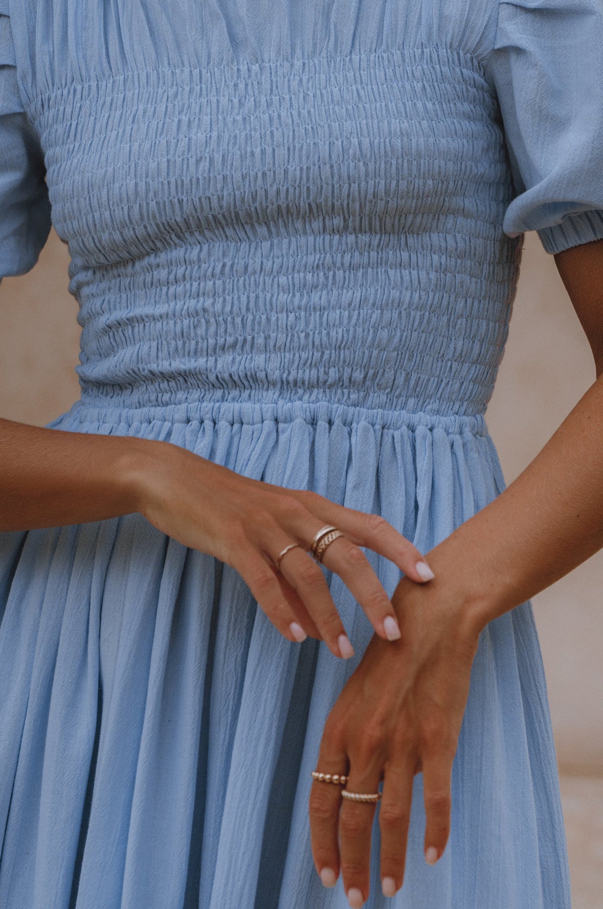 Sophie Smocked Linen Midi Dress