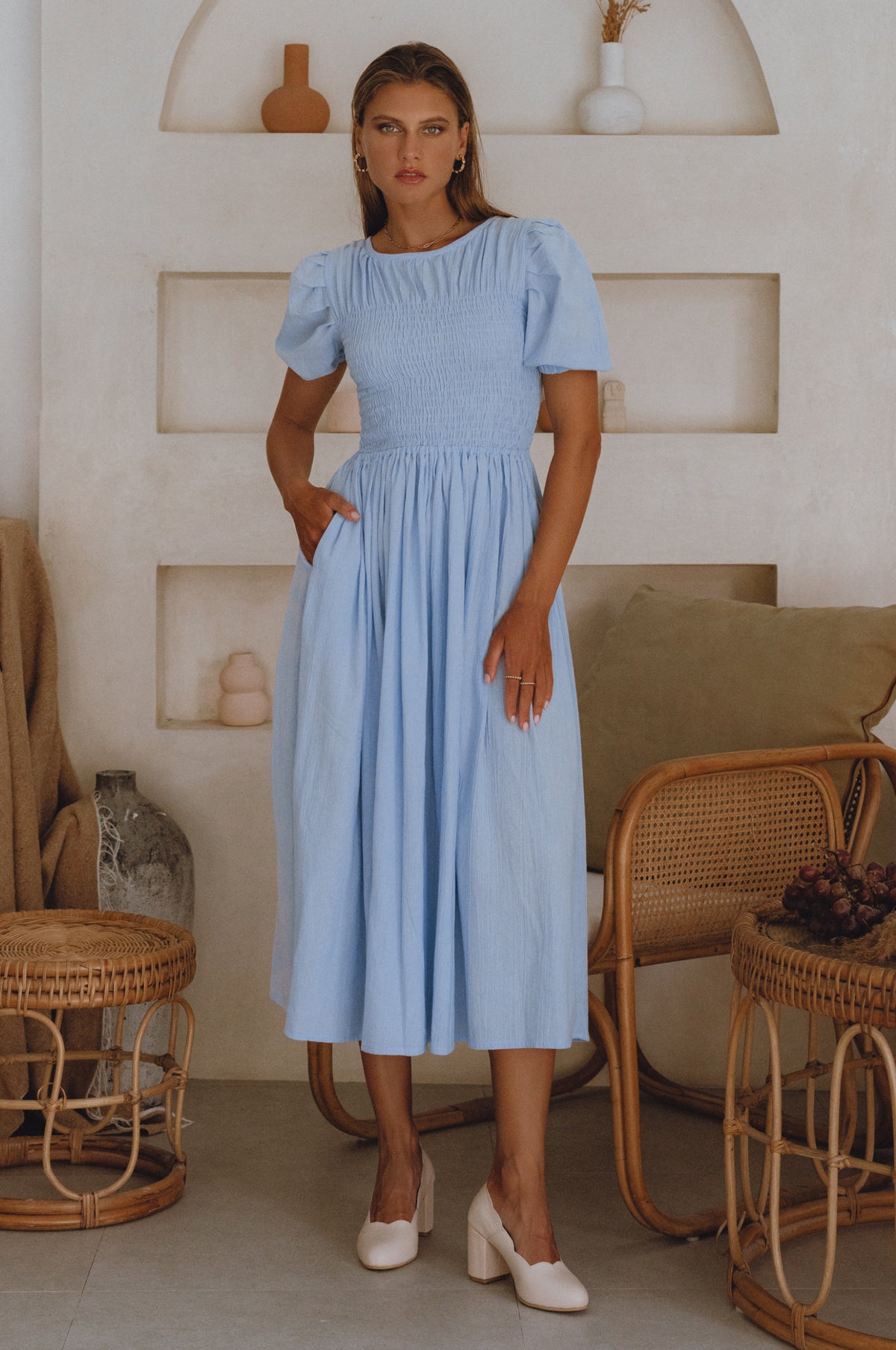 Sophie Smocked Linen Midi Dress