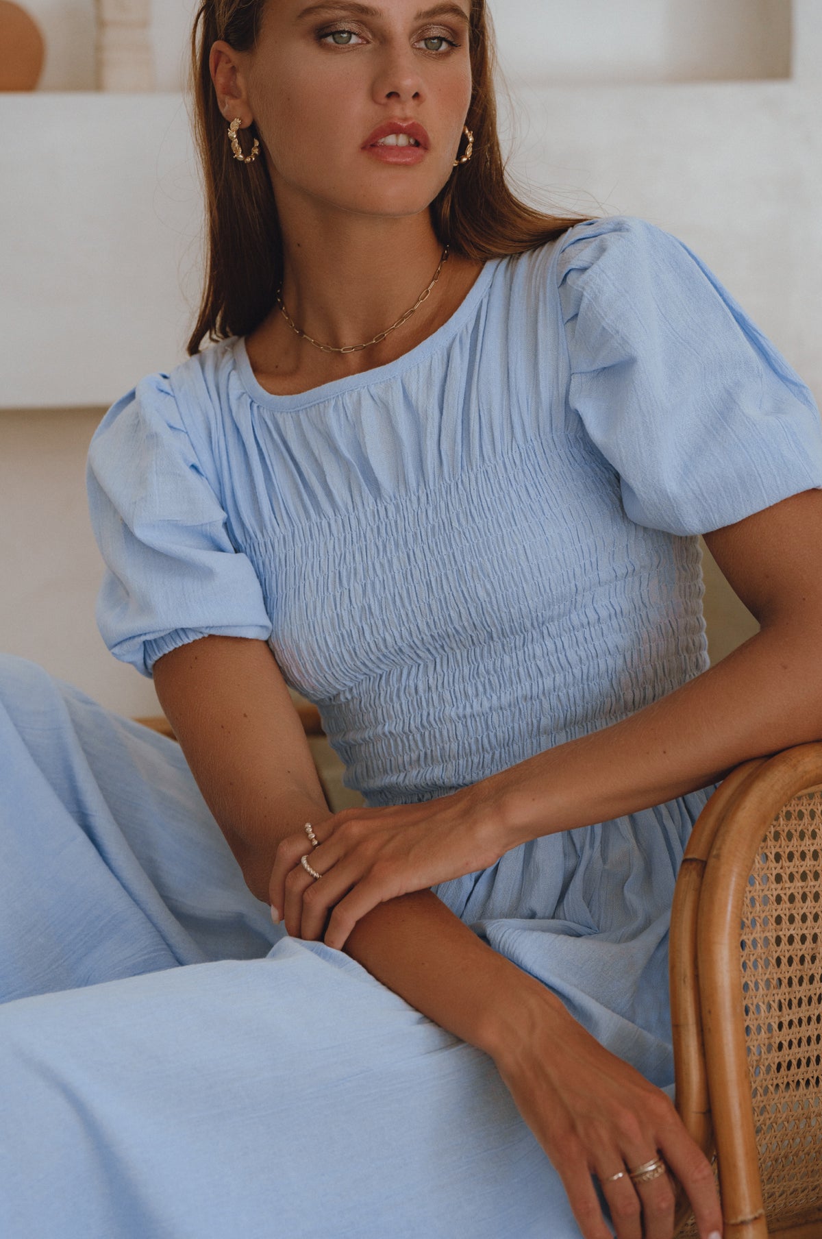 Sophie Smocked Linen Midi Dress