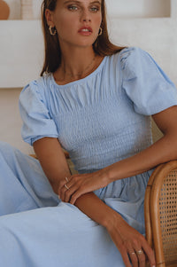 Sophie Smocked Linen Midi Dress