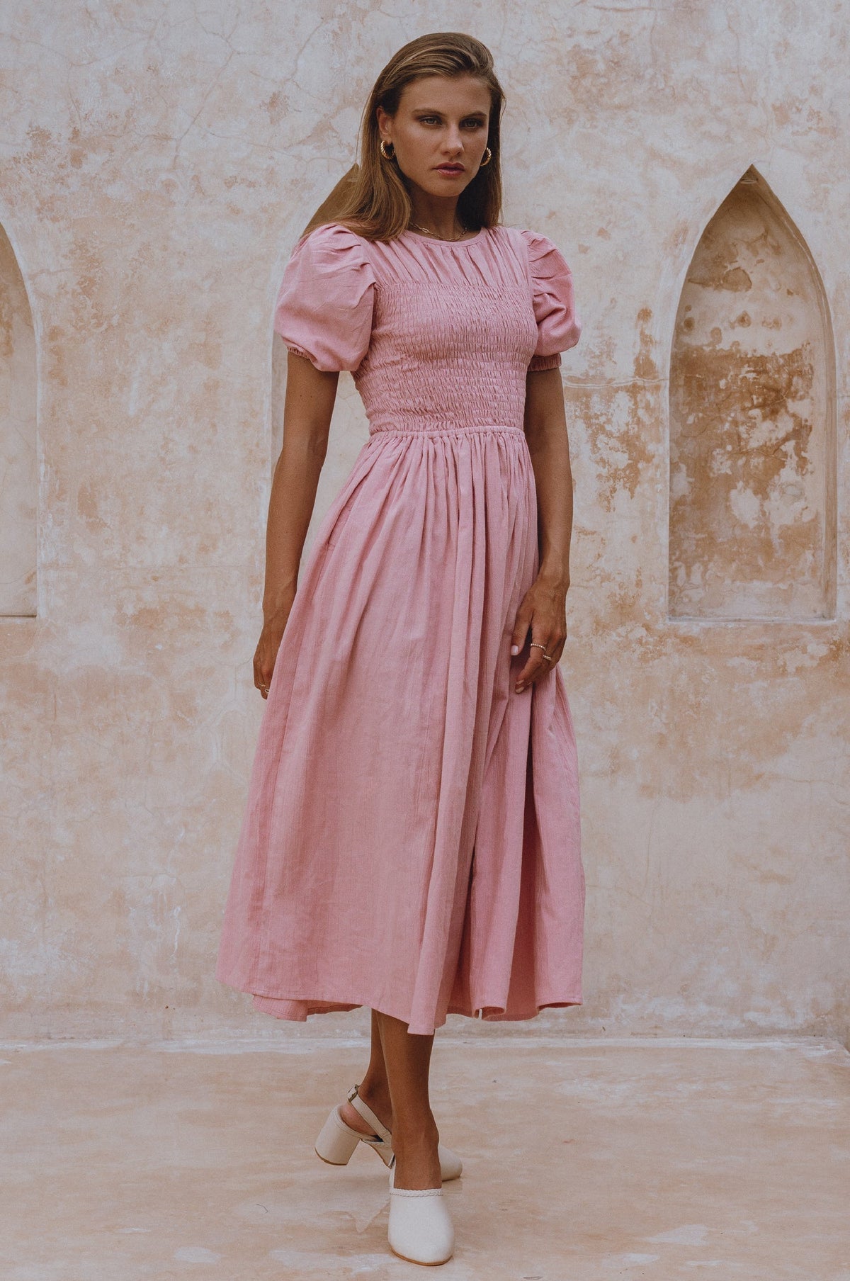 Sophie Smocked Linen Midi Dress