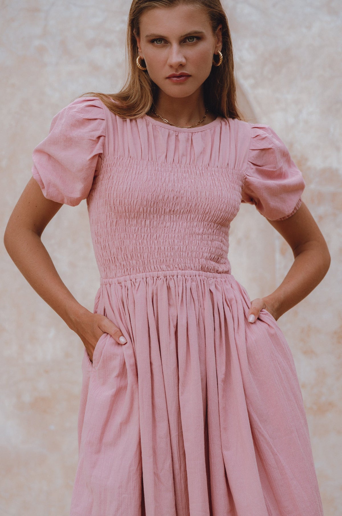 Sophie Smocked Linen Midi Dress