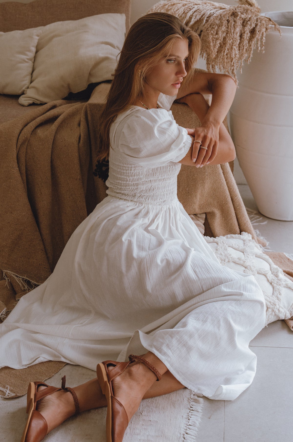 Sophie Smocked Linen Midi Dress