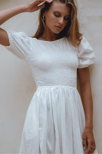 Sophie Smocked Linen Midi Dress
