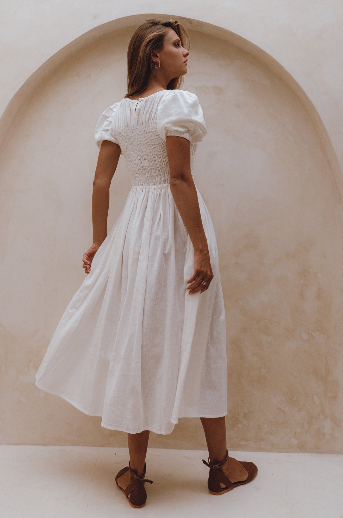 Sophie Smocked Linen Midi Dress